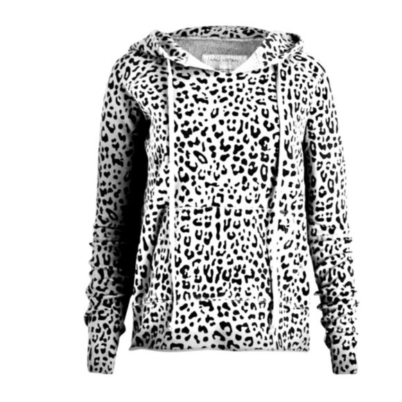 Nili Lotan luxury hoodie black white sweater pull over cheetah animal high end - Picture 1 of 5